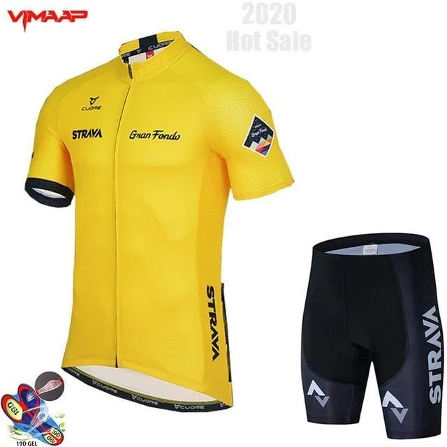 2020 New STRAVA Summer Cycling Jersey Set Breathable Team Racing Sport Bicycle Jersey Mens Cycling Clothing Short Bike Jersey