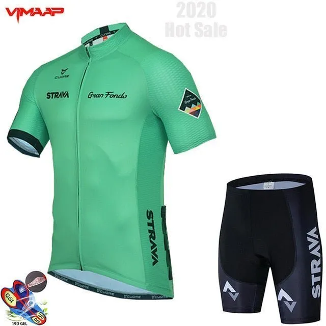 2020 New STRAVA Summer Cycling Jersey Set Breathable Team Racing Sport Bicycle Jersey Mens Cycling Clothing Short Bike Jersey