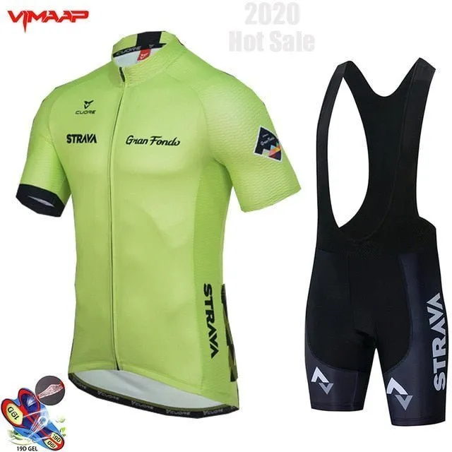 2020 New STRAVA Summer Cycling Jersey Set Breathable Team Racing Sport Bicycle Jersey Mens Cycling Clothing Short Bike Jersey