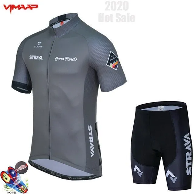 2020 New STRAVA Summer Cycling Jersey Set Breathable Team Racing Sport Bicycle Jersey Mens Cycling Clothing Short Bike Jersey