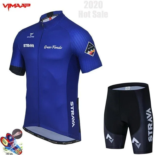 2020 New STRAVA Summer Cycling Jersey Set Breathable Team Racing Sport Bicycle Jersey Mens Cycling Clothing Short Bike Jersey