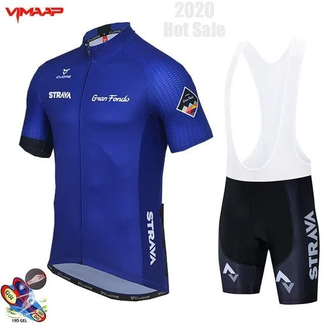 2020 New STRAVA Summer Cycling Jersey Set Breathable Team Racing Sport Bicycle Jersey Mens Cycling Clothing Short Bike Jersey