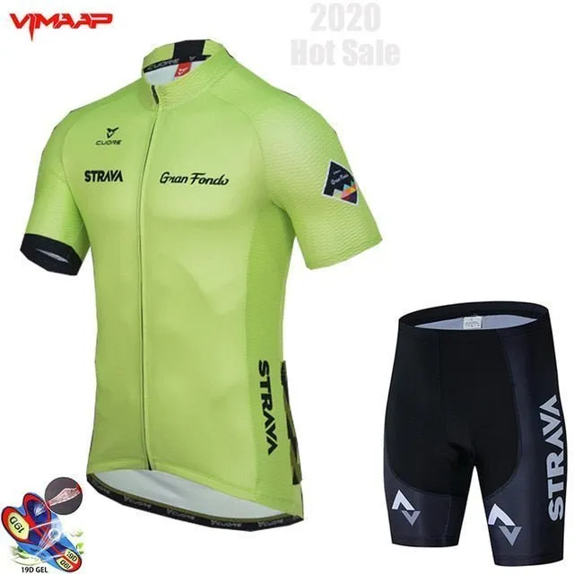 2020 New STRAVA Summer Cycling Jersey Set Breathable Team Racing Sport Bicycle Jersey Mens Cycling Clothing Short Bike Jersey