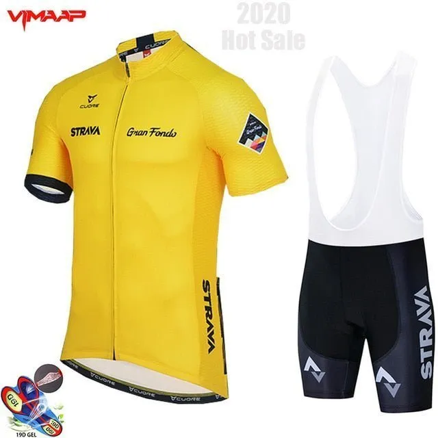 2020 New STRAVA Summer Cycling Jersey Set Breathable Team Racing Sport Bicycle Jersey Mens Cycling Clothing Short Bike Jersey