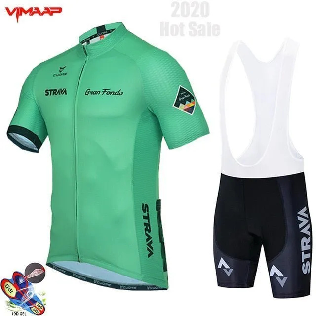 2020 New STRAVA Summer Cycling Jersey Set Breathable Team Racing Sport Bicycle Jersey Mens Cycling Clothing Short Bike Jersey