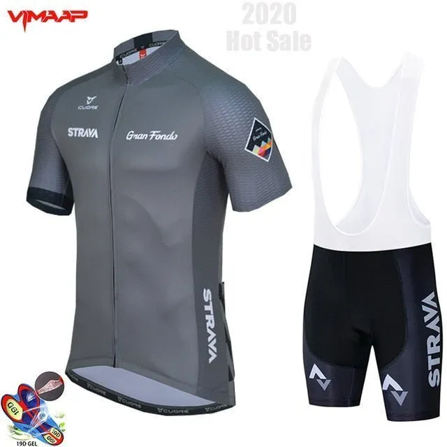 2020 New STRAVA Summer Cycling Jersey Set Breathable Team Racing Sport Bicycle Jersey Mens Cycling Clothing Short Bike Jersey