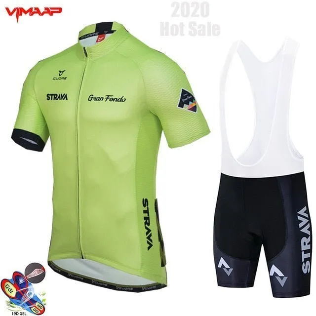 2020 New STRAVA Summer Cycling Jersey Set Breathable Team Racing Sport Bicycle Jersey Mens Cycling Clothing Short Bike Jersey