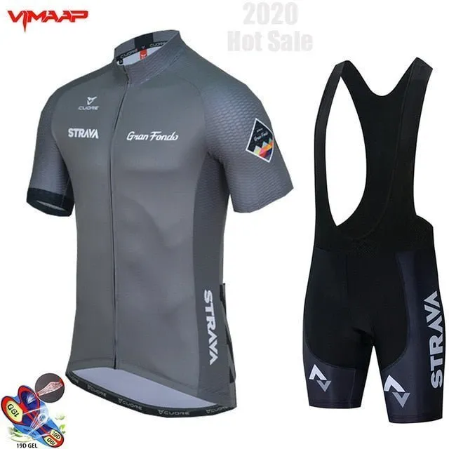 2020 New STRAVA Summer Cycling Jersey Set Breathable Team Racing Sport Bicycle Jersey Mens Cycling Clothing Short Bike Jersey