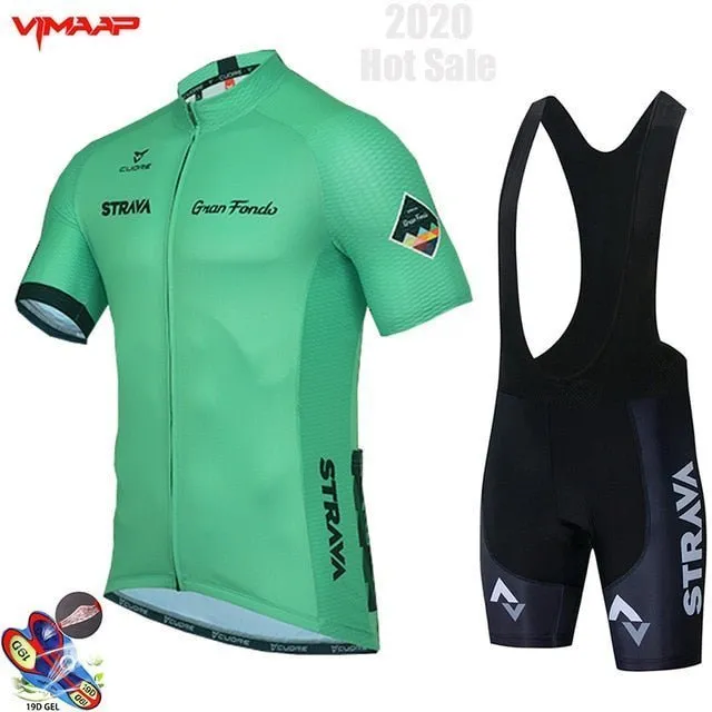 2020 New STRAVA Summer Cycling Jersey Set Breathable Team Racing Sport Bicycle Jersey Mens Cycling Clothing Short Bike Jersey