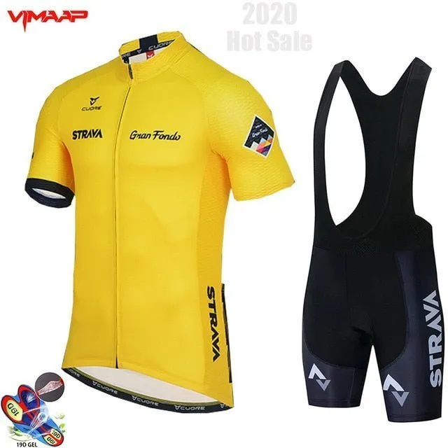 2020 New STRAVA Summer Cycling Jersey Set Breathable Team Racing Sport Bicycle Jersey Mens Cycling Clothing Short Bike Jersey