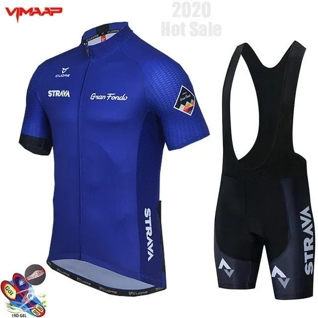 2020 New STRAVA Summer Cycling Jersey Set Breathable Team Racing Sport Bicycle Jersey Mens Cycling Clothing Short Bike Jersey