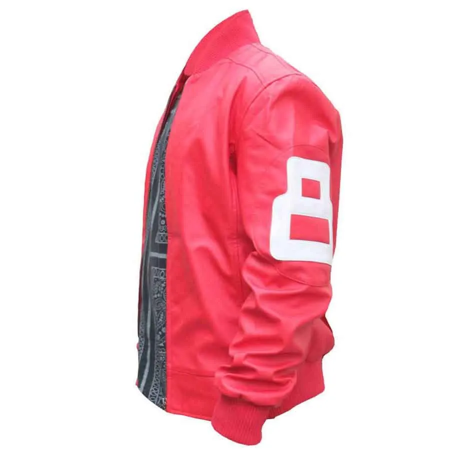 8 Ball Leather Bomber Jacket in Red