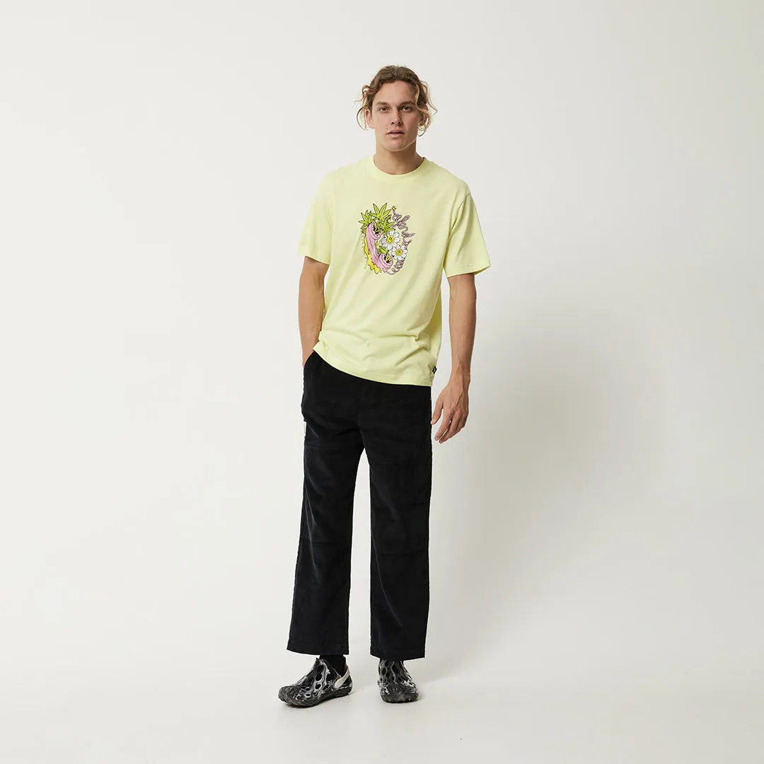 AFENDS Mens Big Talk - Oversized Graphic T-Shirt - Citron