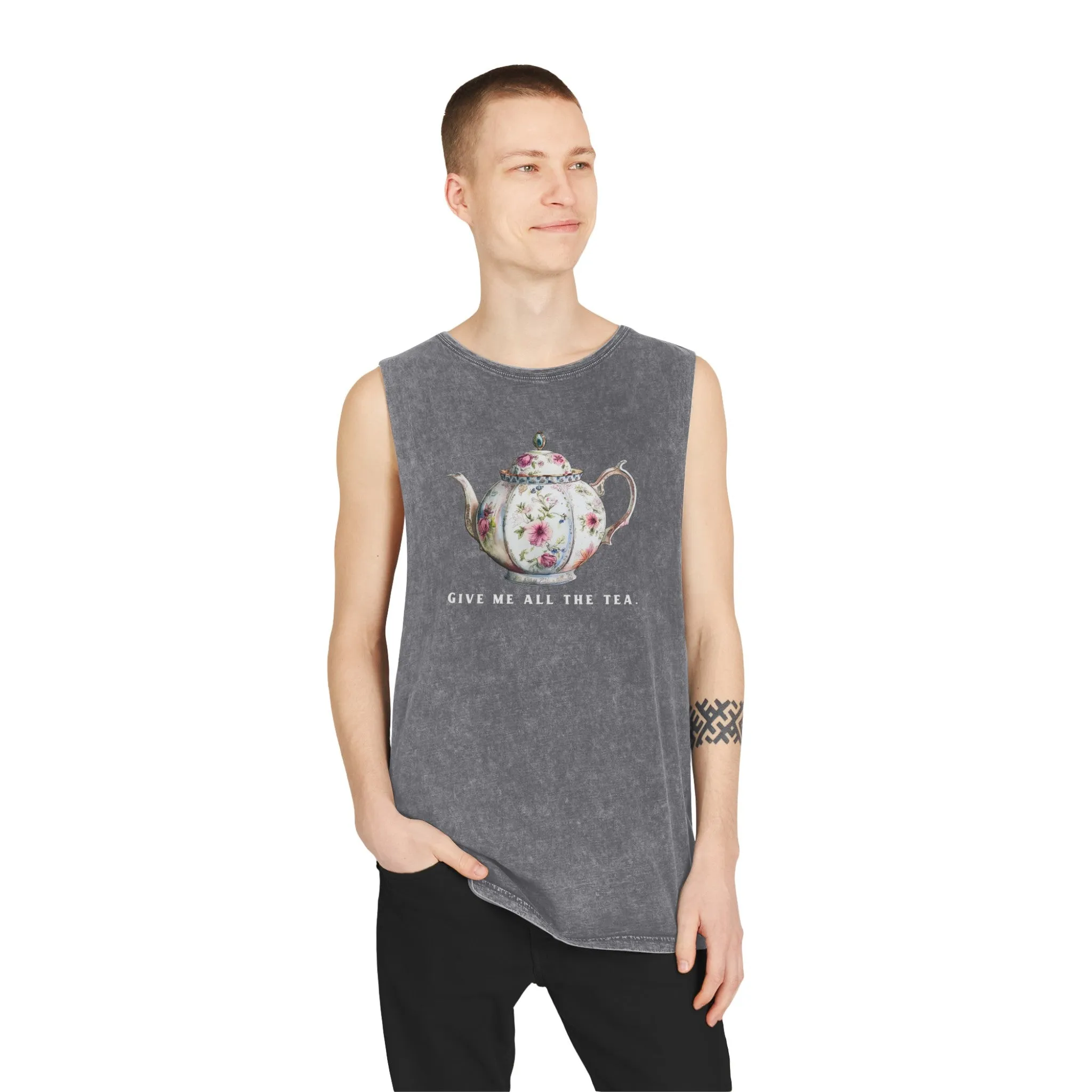 All The Tea Unisex Stonewash Tank Top