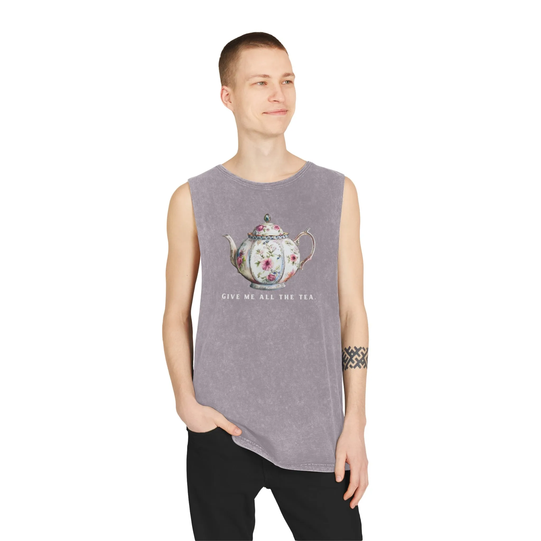 All The Tea Unisex Stonewash Tank Top