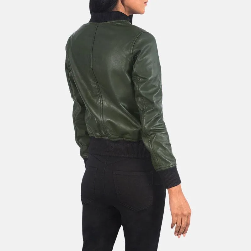 Ava Ma-1 Green Leather Bomber Jacket