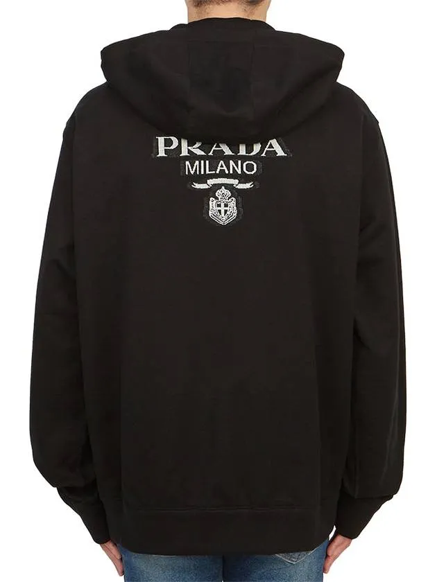 Back Embroidery Logo Cotton Hooded Zip-up Black