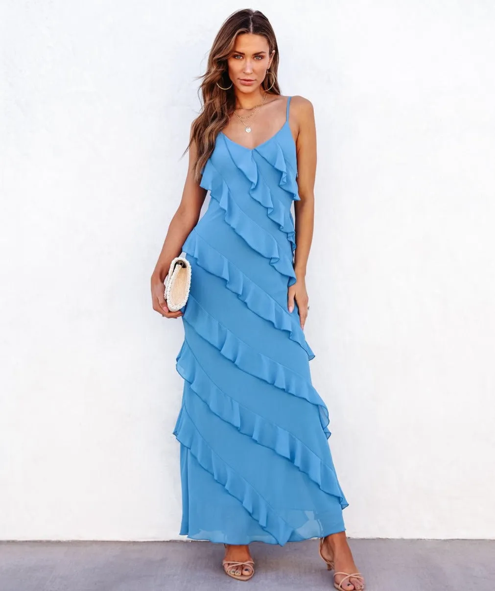 Backless Sling U-Neck Off-Shoulder Maxi Dress