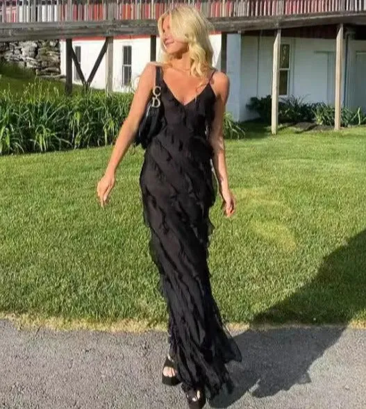 Backless Sling U-Neck Off-Shoulder Maxi Dress