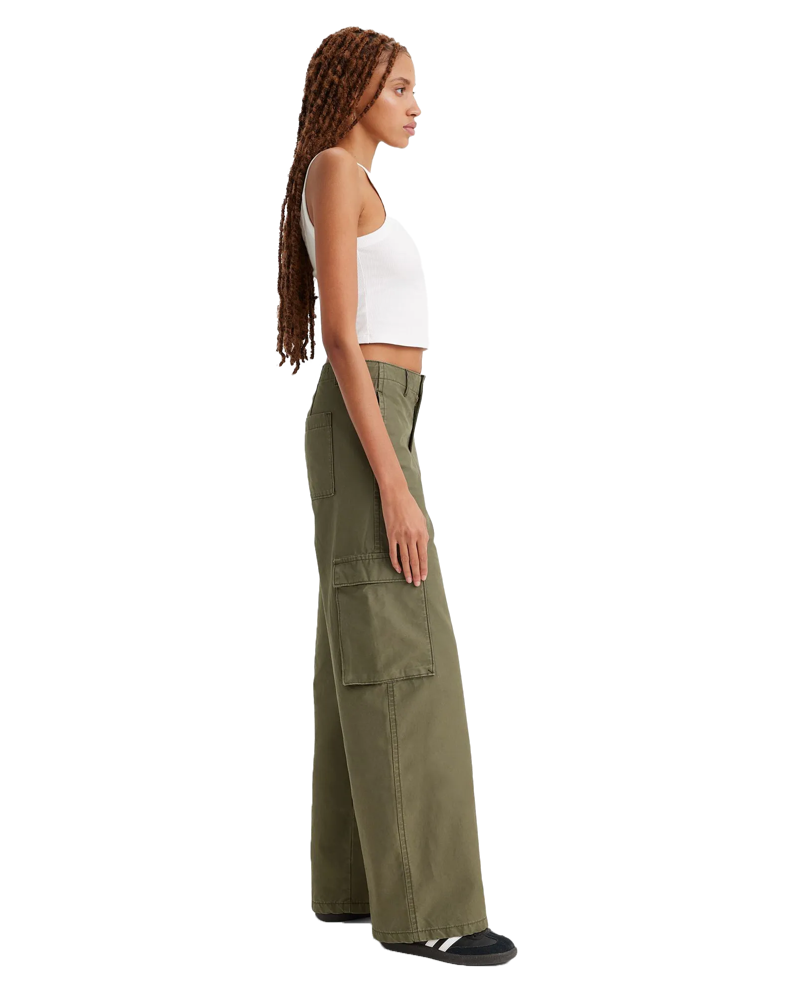 Baggy Cargo Trousers in Olive