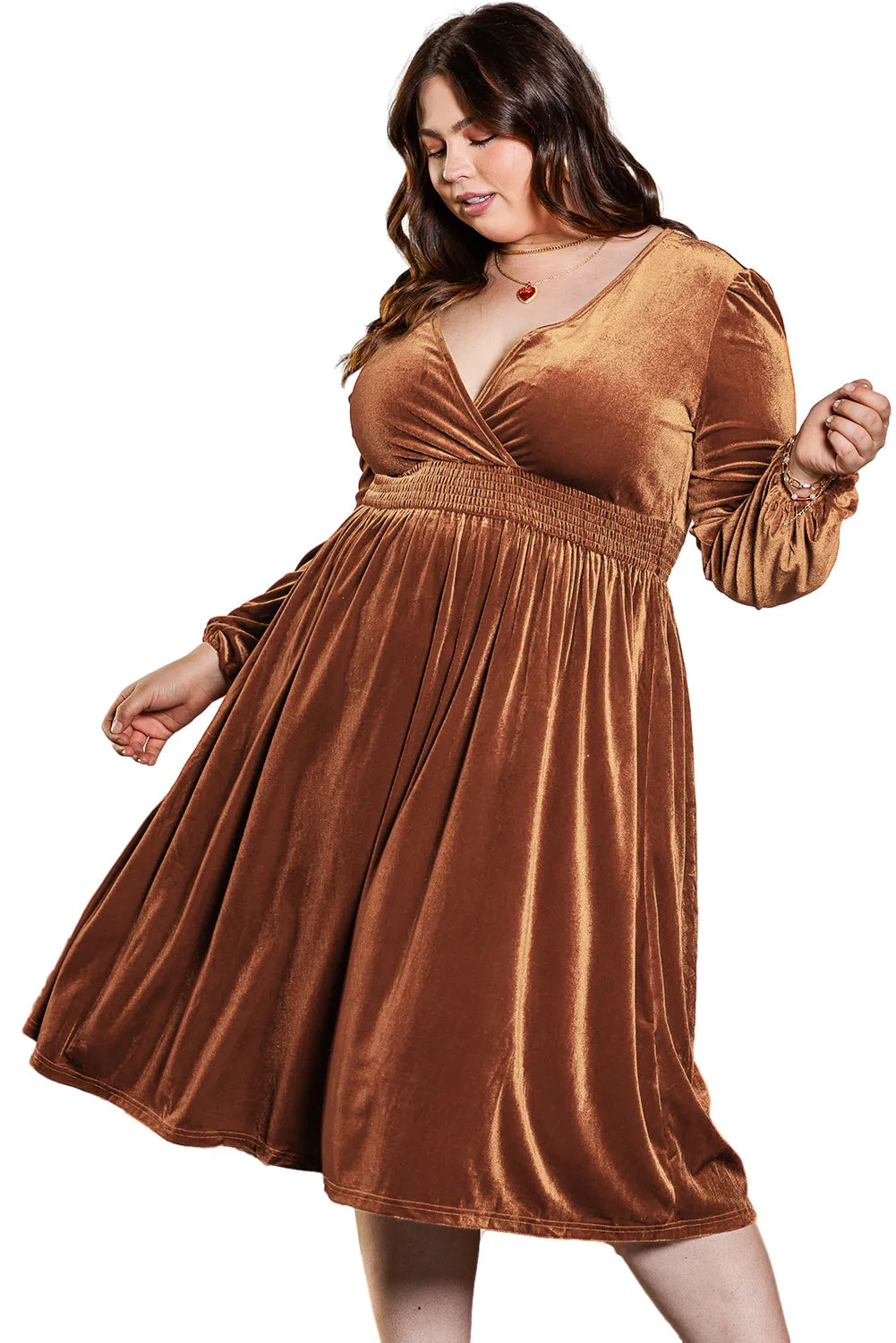 Balloon Sleeve Velvet Plus Size Dress