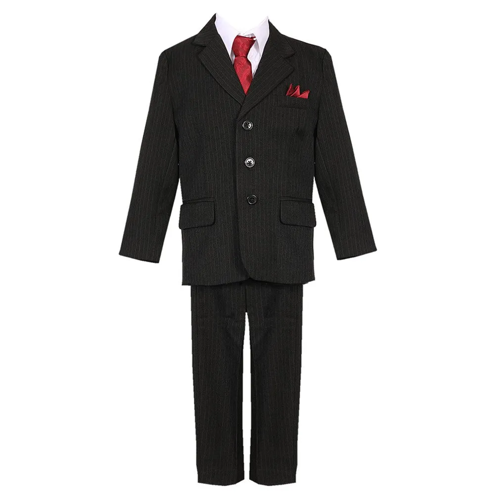 Big Boys Black Pinstripe 5 Piece Vest Jacket Pants Special Occasion Suit 8-20