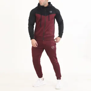 Black & Maroon V Panel Poly Fleece Tracksuit