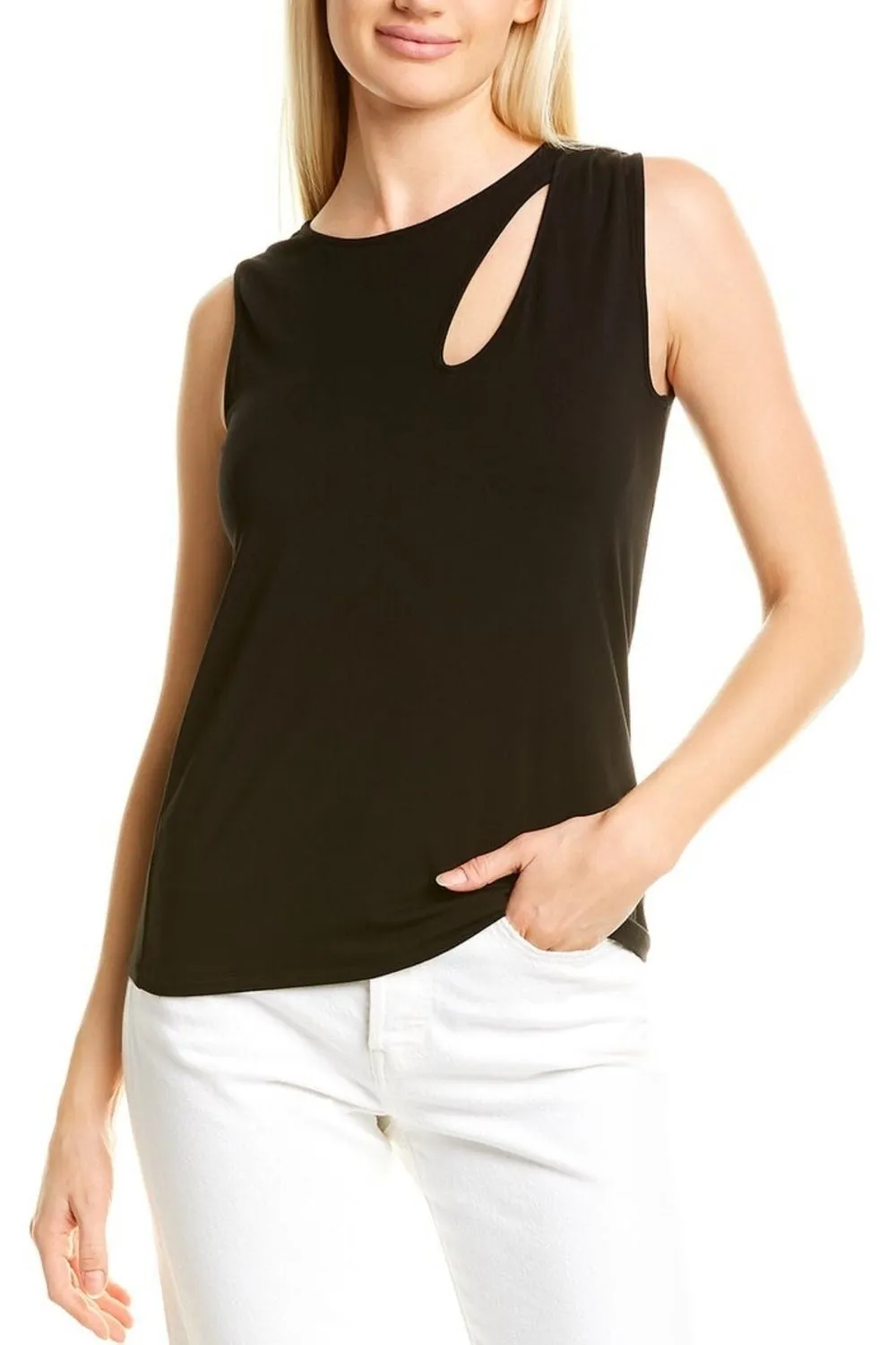 Black Cut Out At Shoulder Sleeveless Top