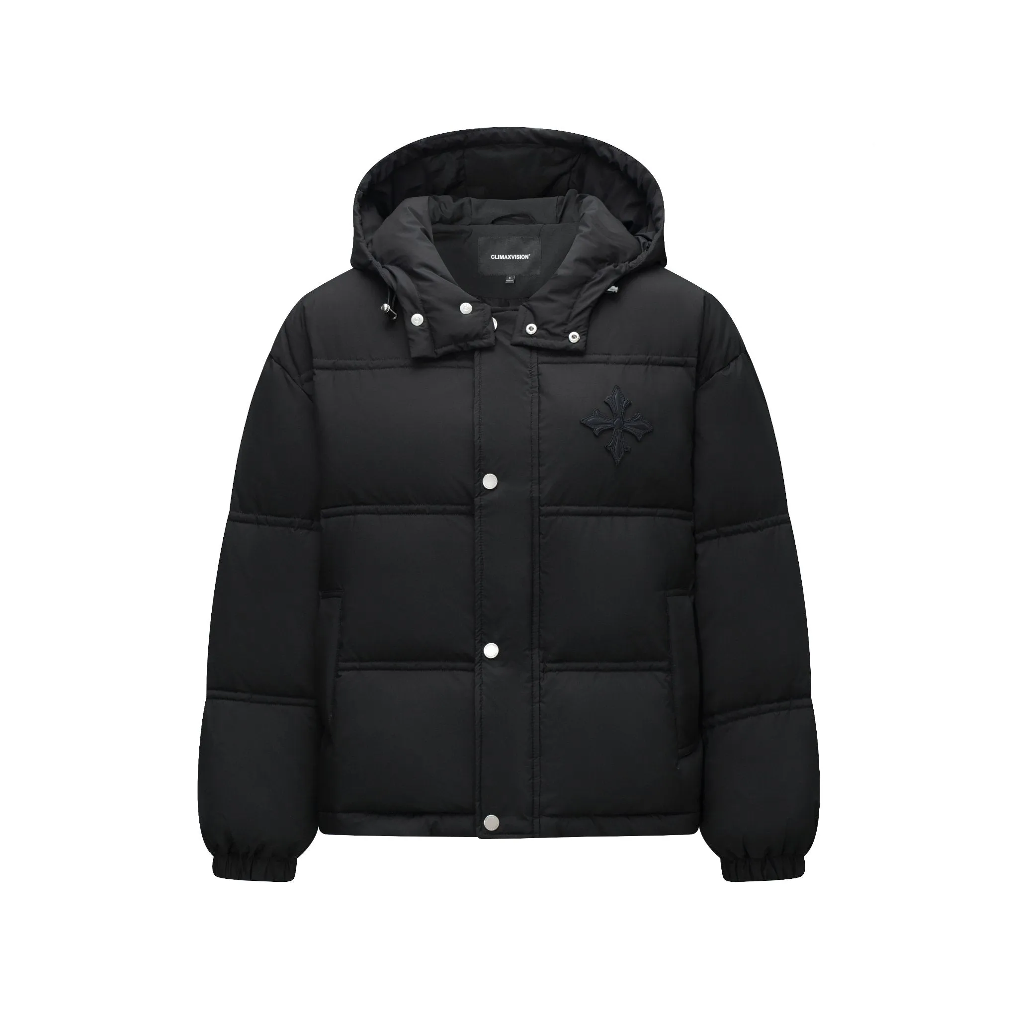 Black Embroidered Hooded Warm Puffer Jacket