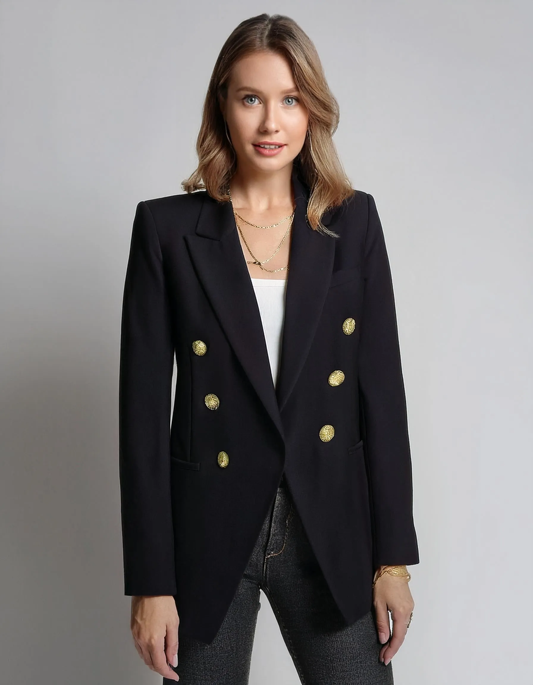 Black Structured Double-Breasted Blazer