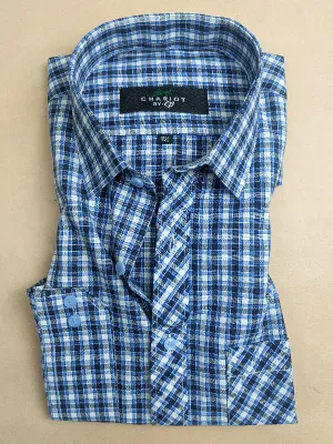 Blue Checks Formal Dress Shirt For Men MFS80