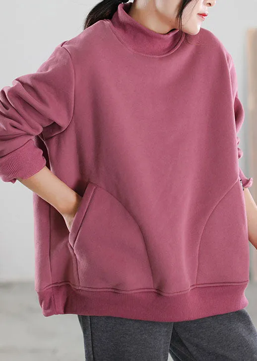 Bohemian Pink Pockets Warm Fleece Sweatshirts Tracksuits Winter