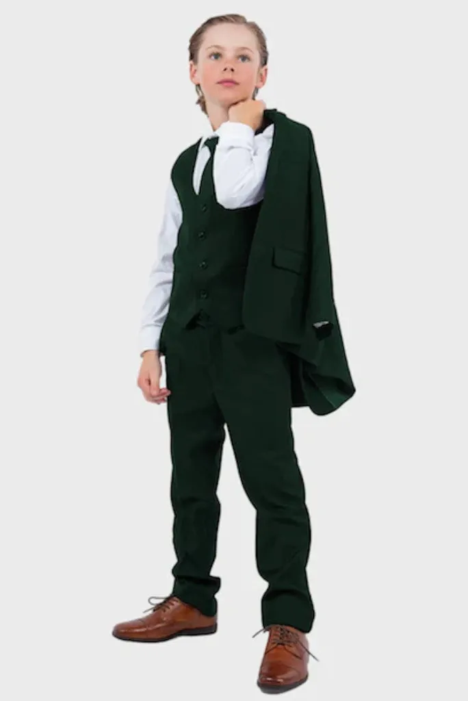 Boy Dark Green Three Piece Suit Special For Birthday Party Wedding Functions School Events