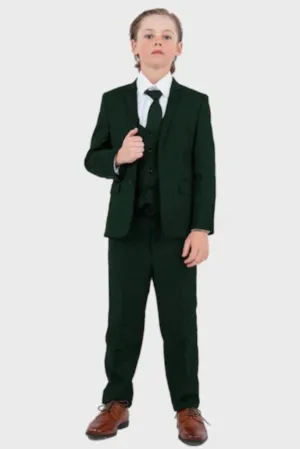 Boy Dark Green Three Piece Suit Special For Birthday Party Wedding Functions School Events