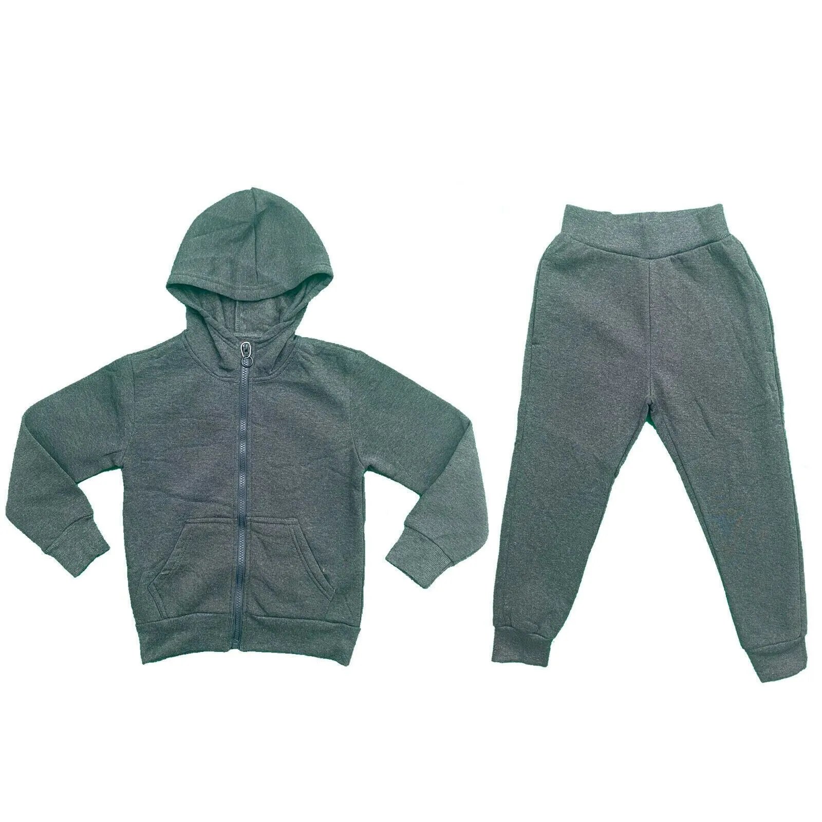 Boys Girls Kids Plain Fleece Tracksuit Joggers Hoodie Jogging Bottoms School PE