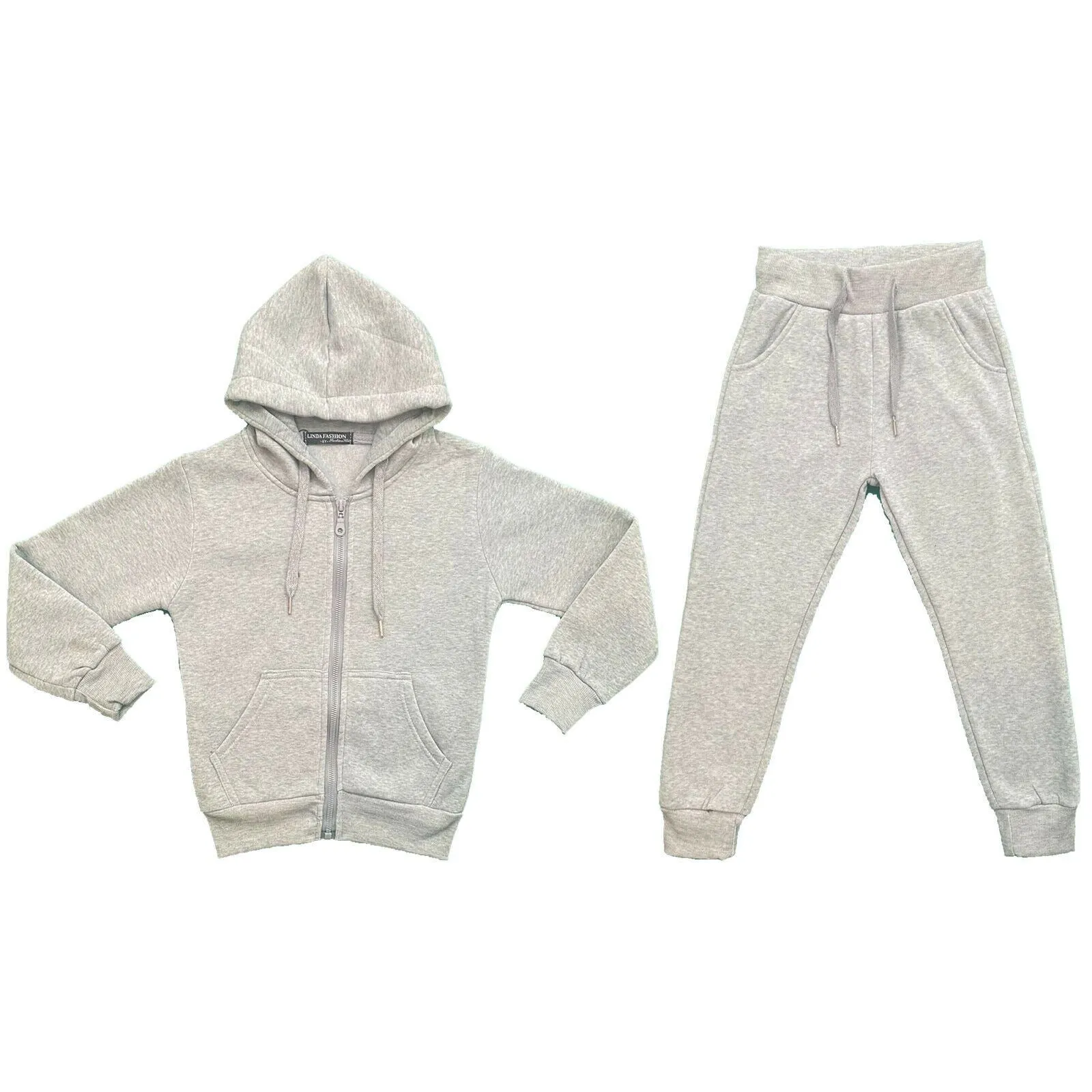 Boys Girls Kids Plain Fleece Tracksuit Joggers Hoodie Jogging Bottoms School PE