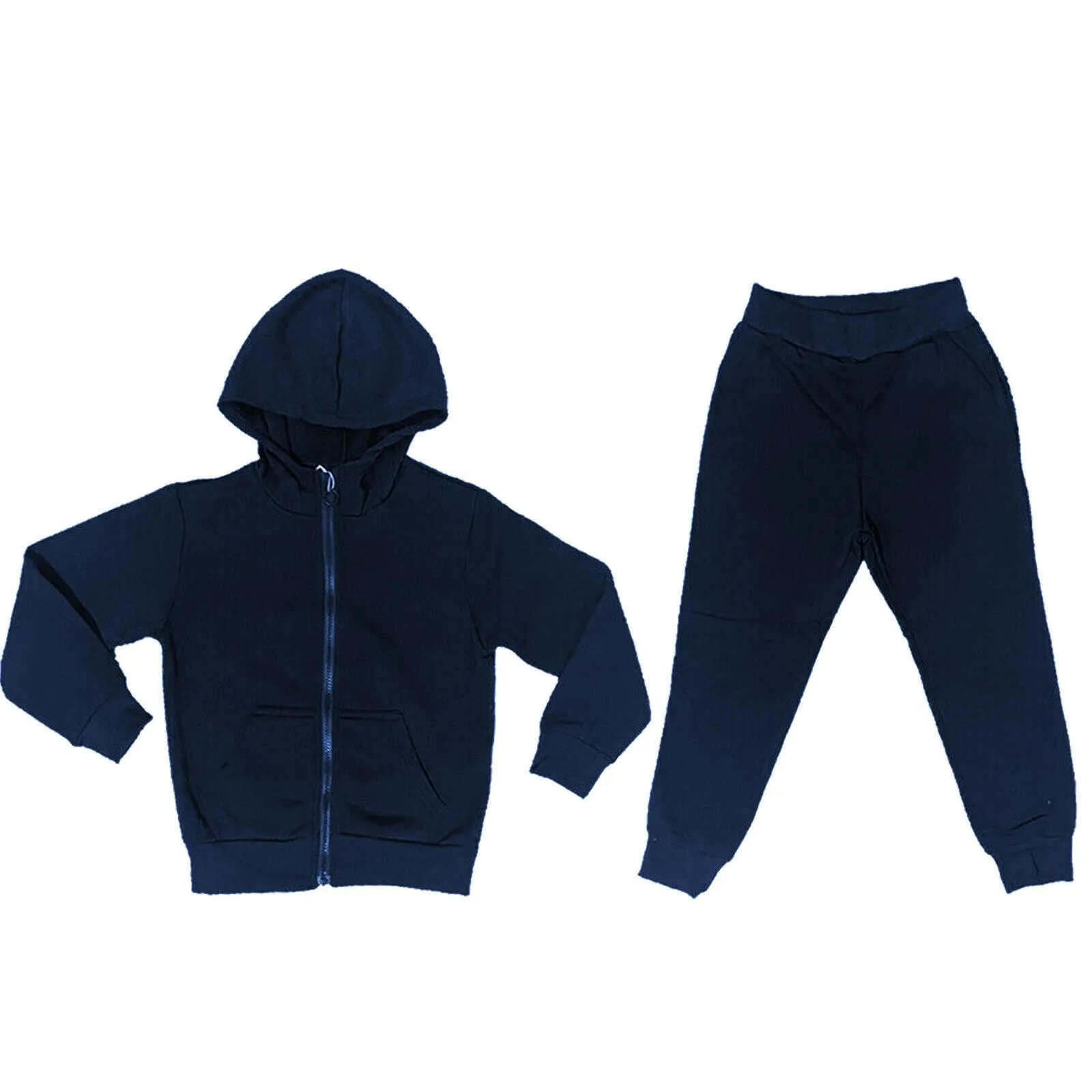 Boys Girls Kids Plain Fleece Tracksuit Joggers Hoodie Jogging Bottoms School PE