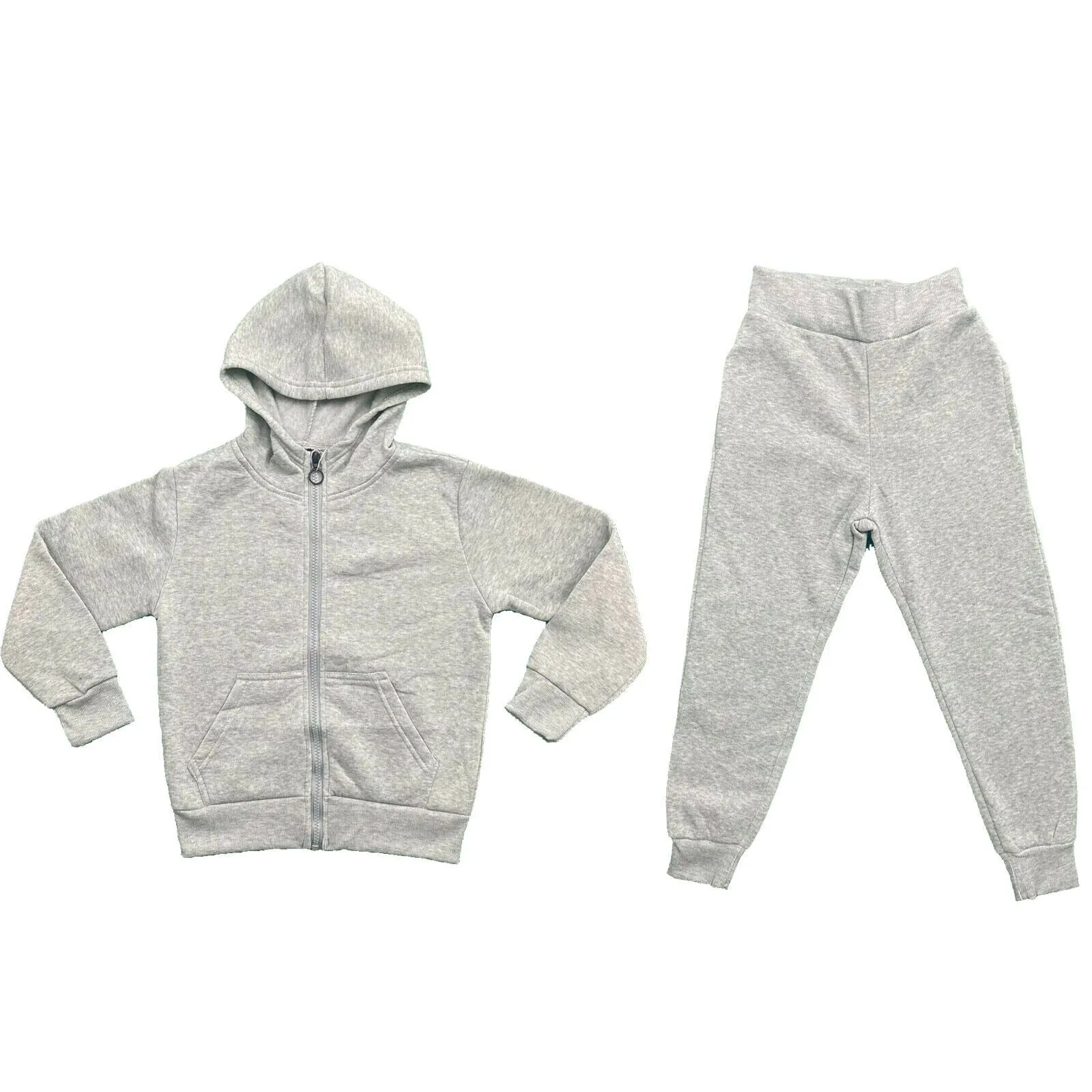 Boys Girls Kids Plain Fleece Tracksuit Joggers Hoodie Jogging Bottoms School PE