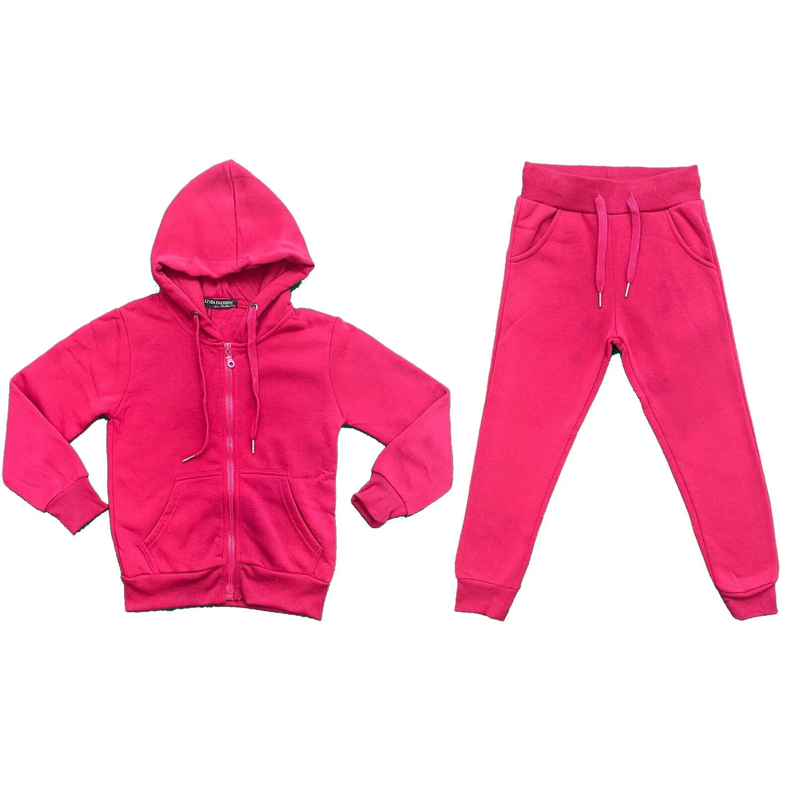 Boys Girls Kids Plain Fleece Tracksuit Joggers Hoodie Jogging Bottoms School PE