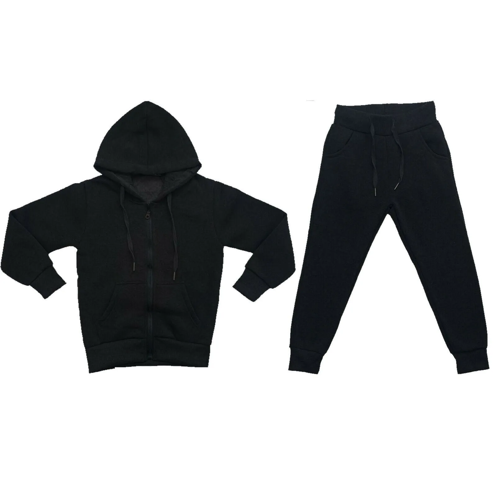 Boys Girls Kids Plain Fleece Tracksuit Joggers Hoodie Jogging Bottoms School PE