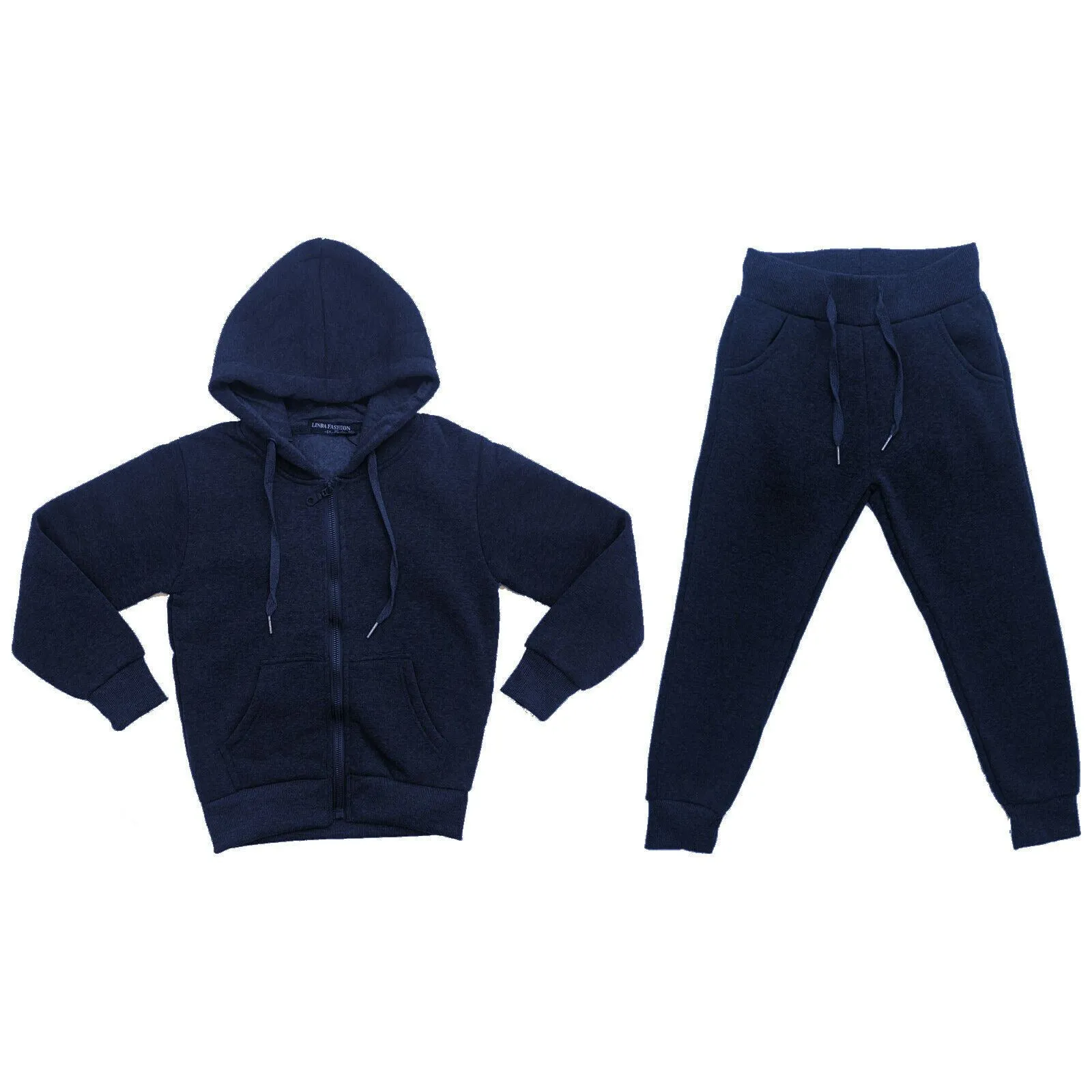 Boys Girls Kids Plain Fleece Tracksuit Joggers Hoodie Jogging Bottoms School PE