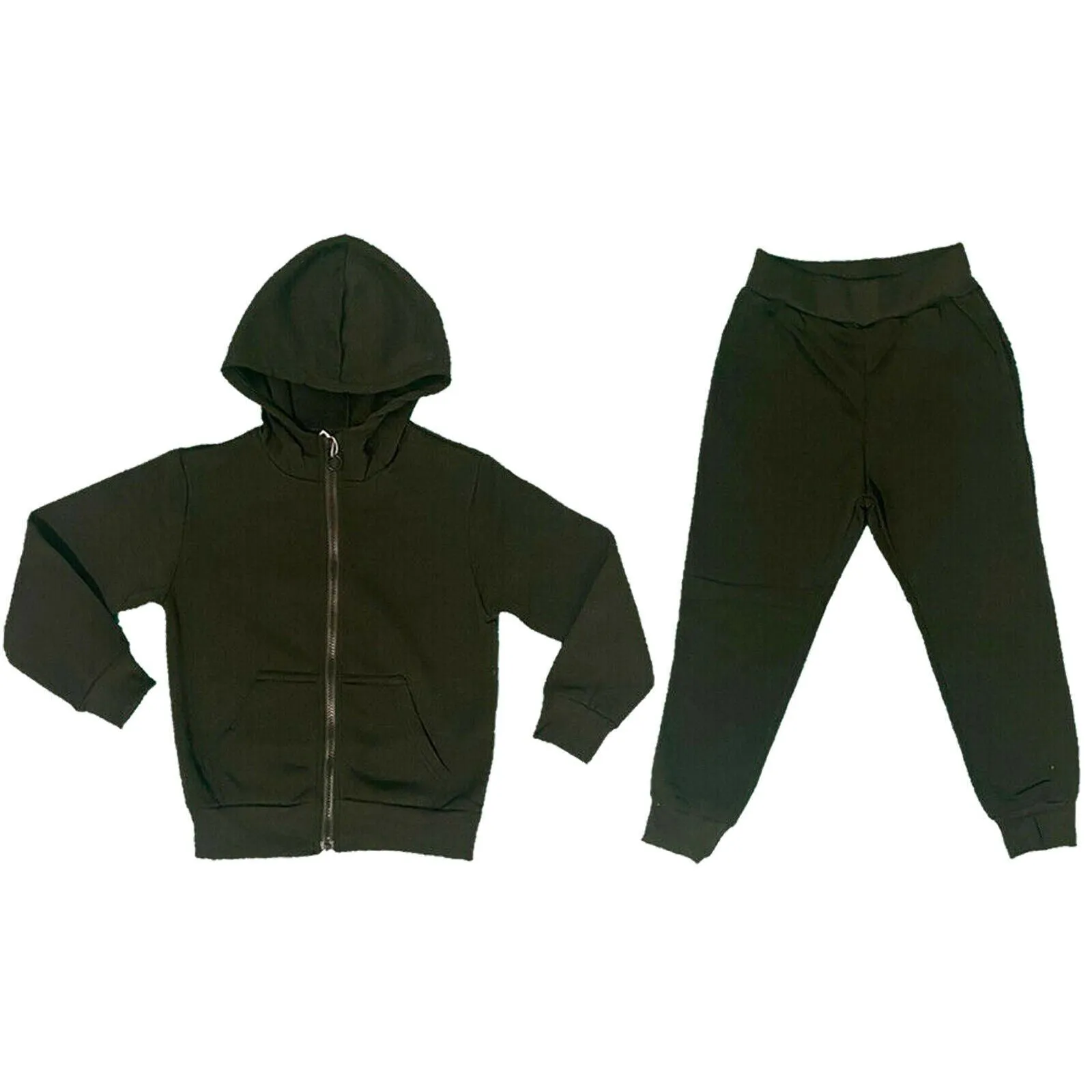 Boys Girls Kids Plain Fleece Tracksuit Joggers Hoodie Jogging Bottoms School PE