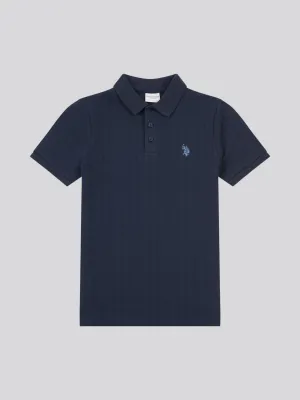 Boys Vertical Texture Polo Shirt in Dark Sapphire Navy / Moonlight Blue DHM