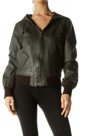 Brown Hooded Leather Jacket