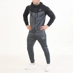 Charcoal & Black V Panel Poly Fleece Tracksuit