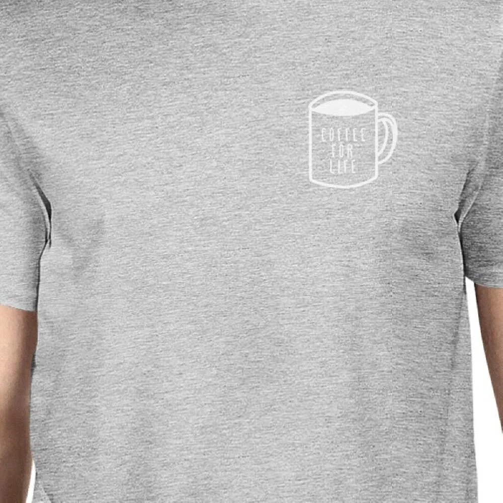 Coffee For Life Pocket Man's Heather Grey Top Typographic Tee