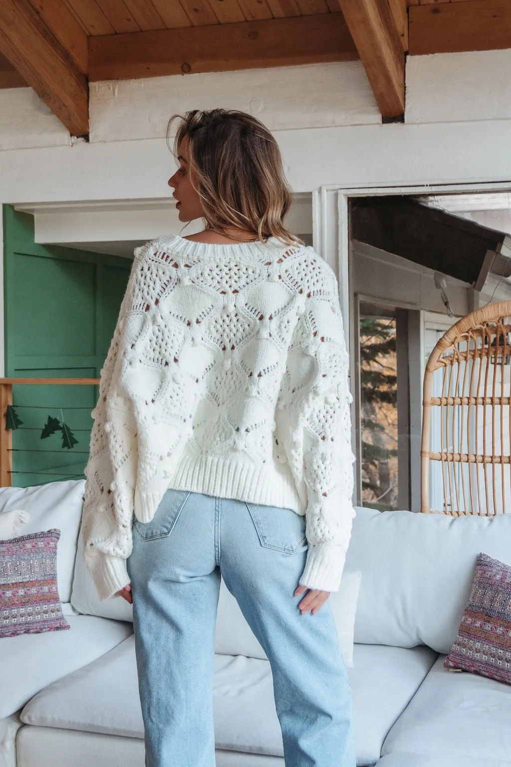 Cream Crochet Ribbed Pullover Sweater