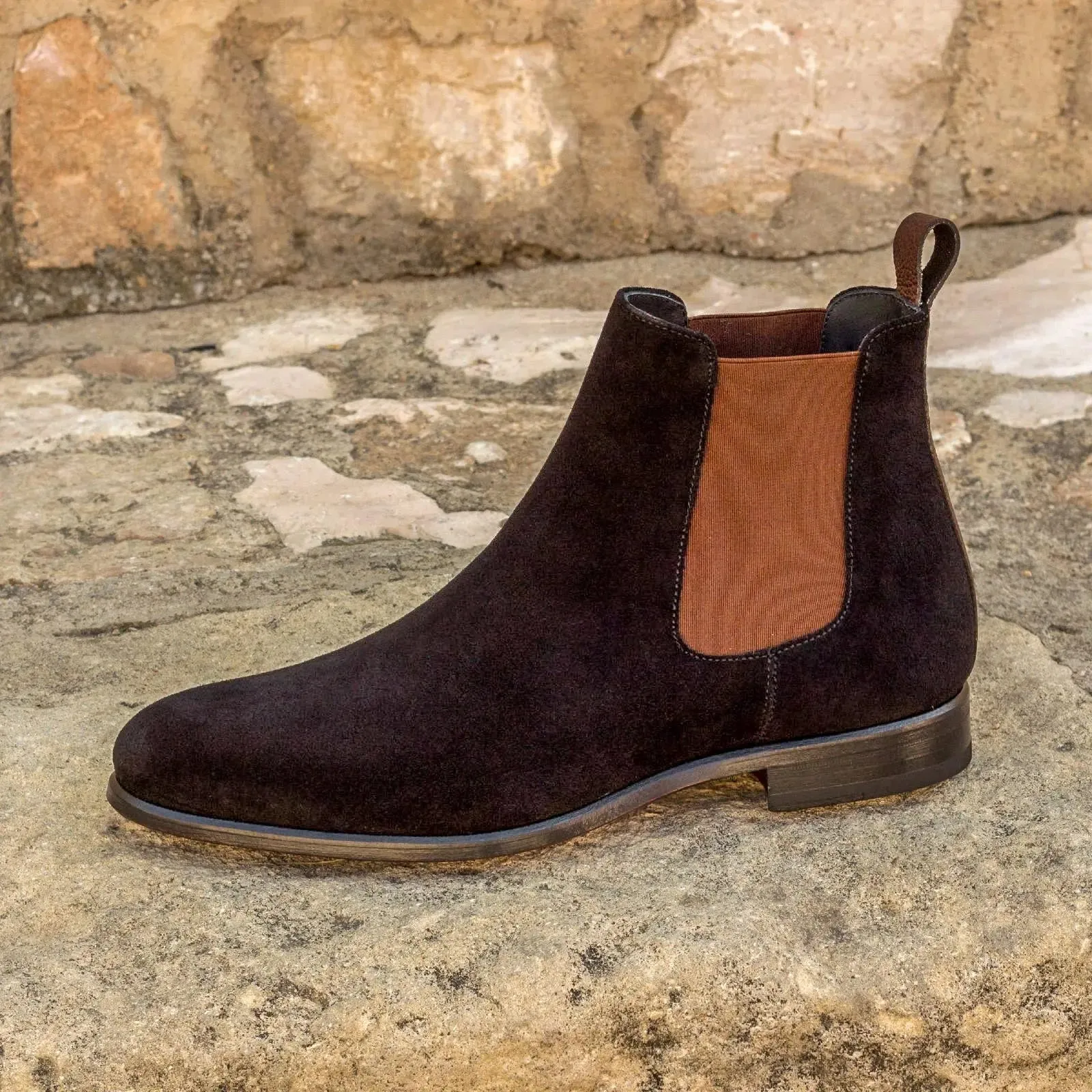 DapperFam Monza in Black / Dark Brown Men's Lux Suede & Italian Full Grain Leather Chelsea Boot