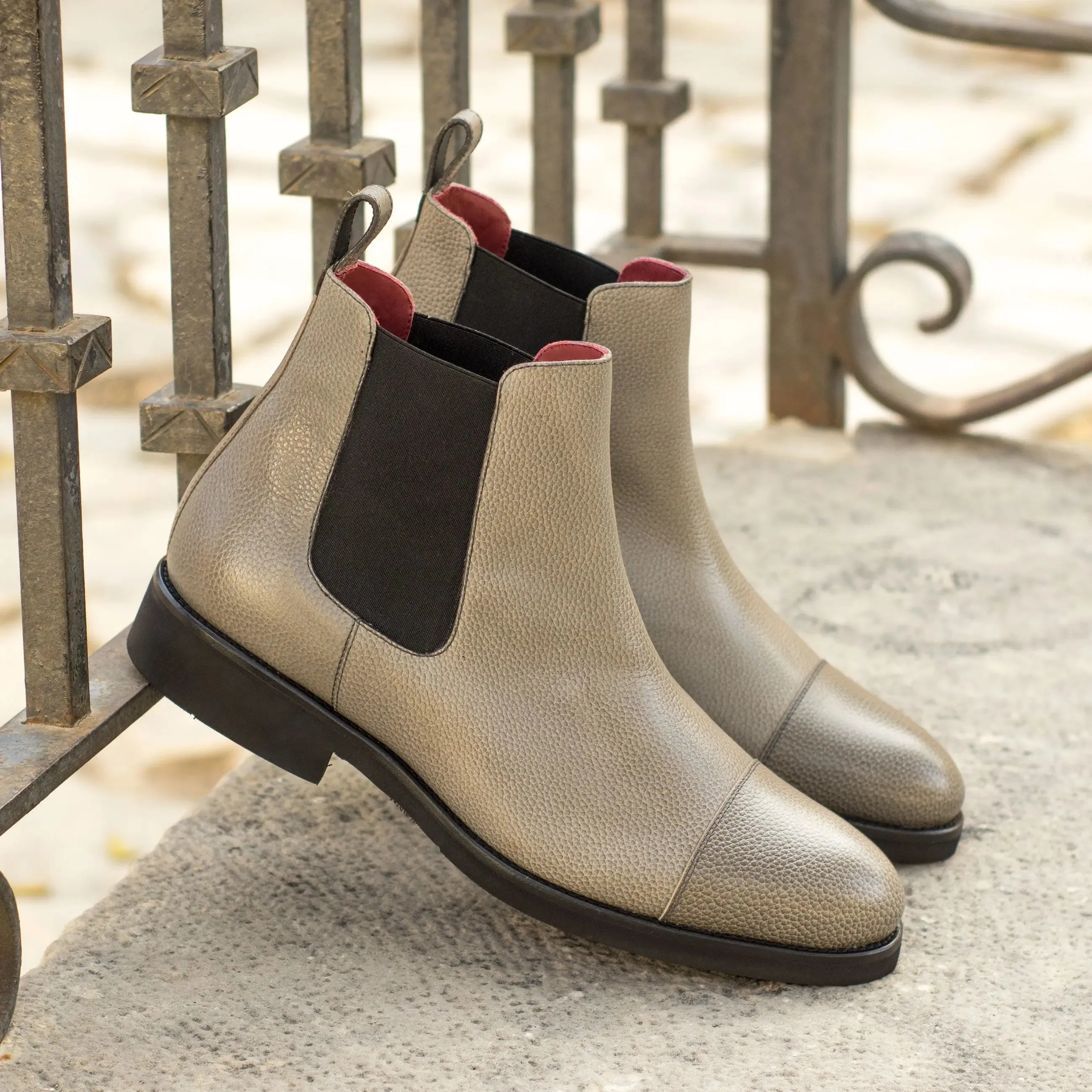 DapperFam Monza in Grey Men's Italian Full Grain Leather Chelsea Boot