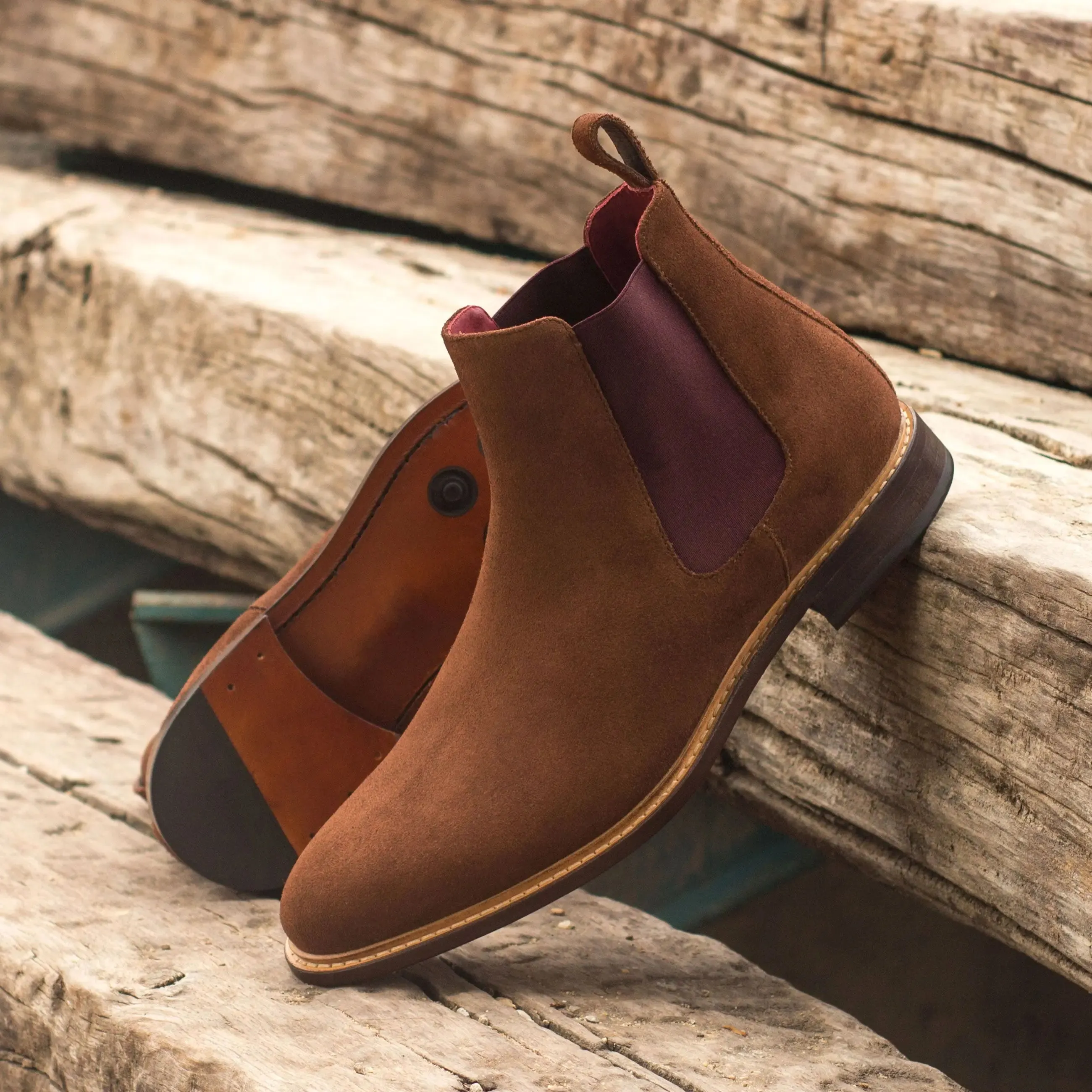 DapperFam Monza in Med Brown Men's Lux Suede Chelsea Boot